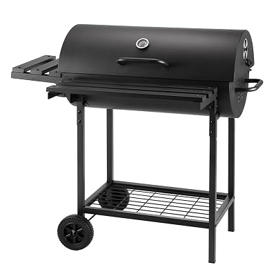 Barrel Charcoal Grill with Side Shelf and Front Shelf, Outdoor BBQ Grill, 600 Large Grilling Space, Ideal for Outdoor Gatherings, Backyard & Patio Use