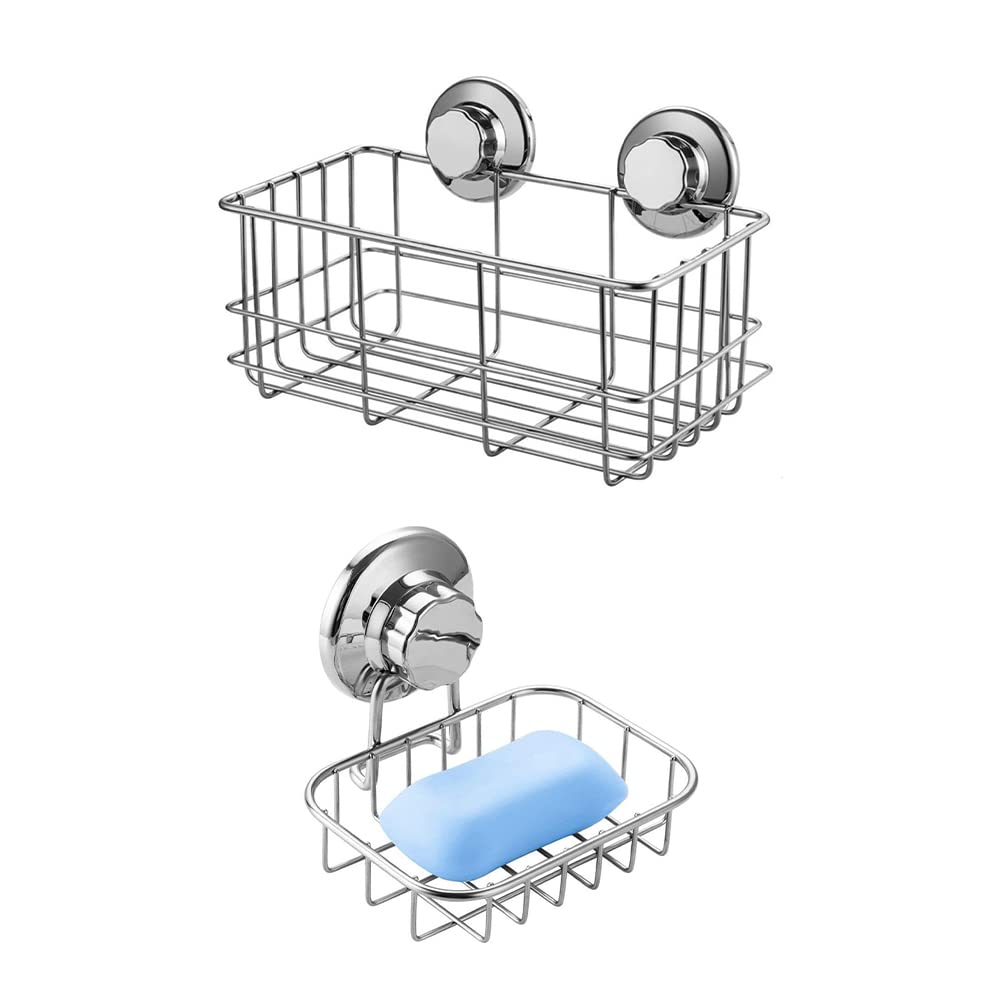 SANNO Suction Cup Shower Caddy Bath Wall Shelf Vacuum Suction Cup Soap Holder Soap Dish Saver Tray Bar
