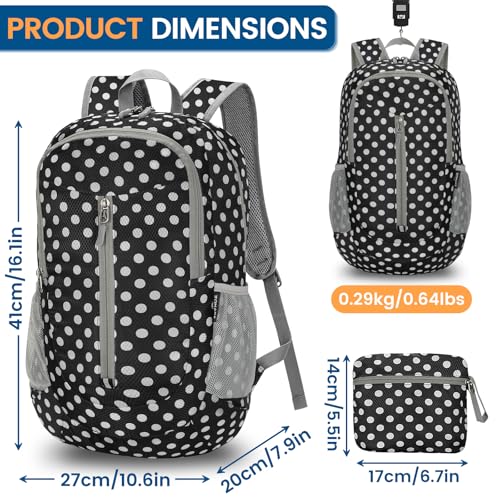 Image of ZOMAKE Ultra Lightweight Packable Backpack 25L, Foldable Hiking Backpacks Water Resistant Small Folding Daypack for Travel(Black, White Polka Dot)