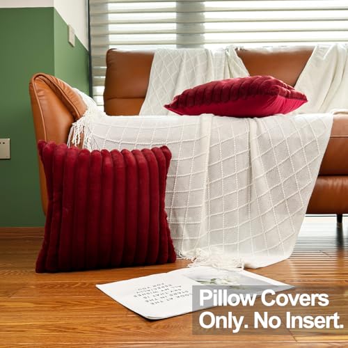 20x20 Throw Pillow Covers Set of 2, Decorative Faux Fur Covers for Bed, Couch Soft Fluffy Pillow Cover with Velvet Back for Living Room, Neutral Home Décor Accent for Sofa - Wine Red