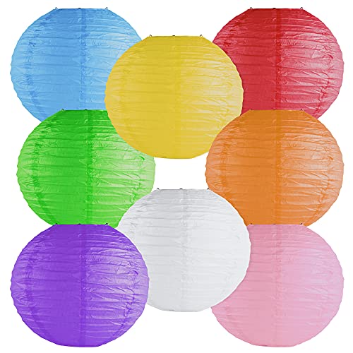 Super Z Outlet 8' Colorful Assorted Chinese/Japanese Hanging Paper Lanterns Metal Frame for Home Lamps, Party, Event Decoration (8 Pack)