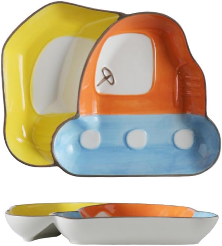 Dinner Plate Ceramic Cartoon Household Compartmented Tableware Fruit Pasta Snack Dessert (Excavator)