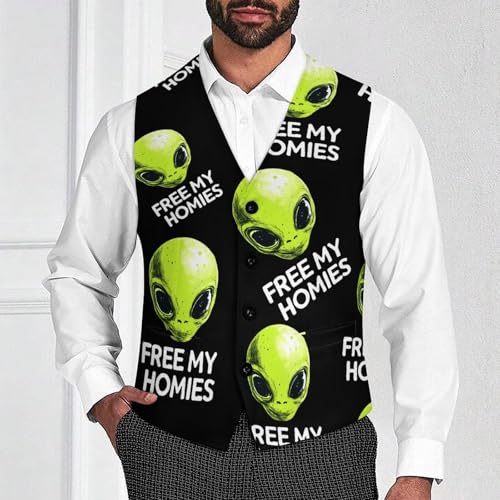 Printed Free My Homies Men's Formal Suit Vest for Business Formal Or Casual Dress Waistcoat Wedding2