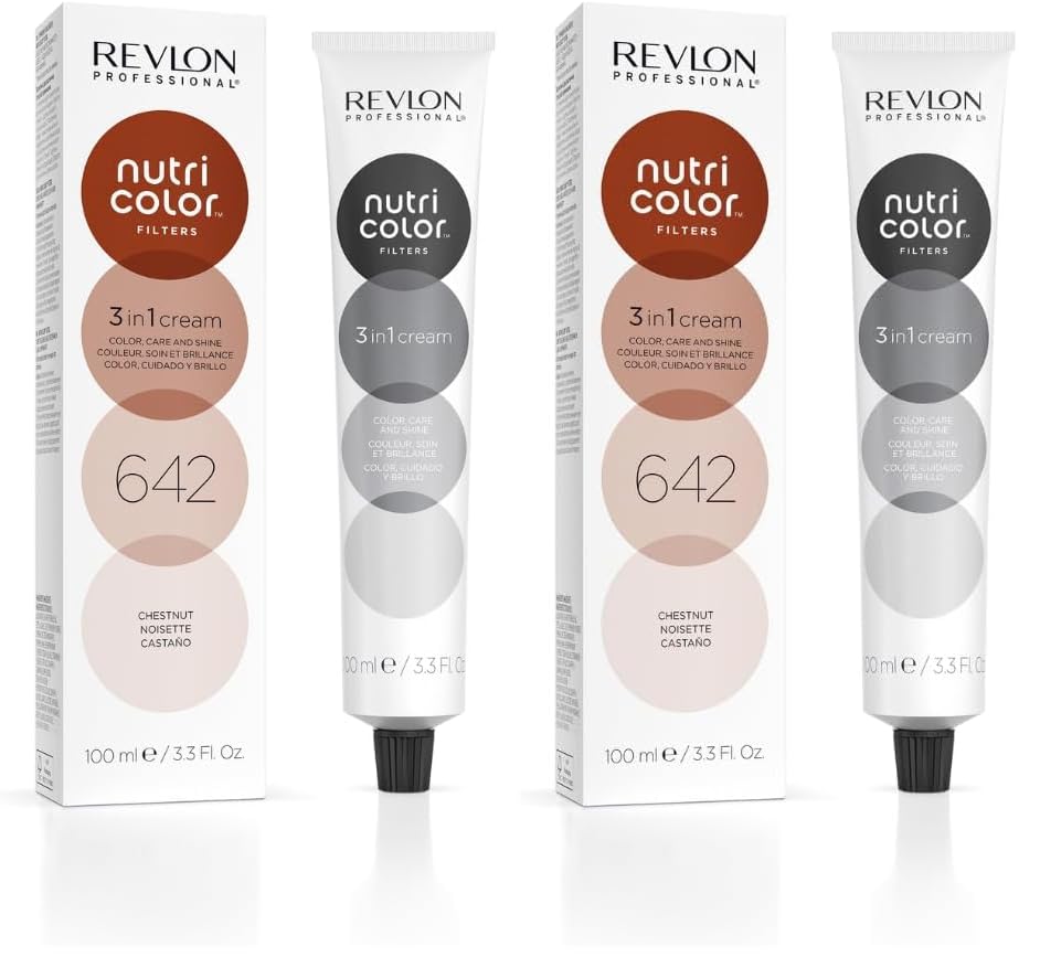 REVLON PROFESSIONAL Nutri Color Filters, Mascarilla de Coloración Temporal para el Pelo, Revive el Color del Cabello, Brillo y Coloración Intensa, Tinte Pelo Mujer Tono 642 Castaño, 100ml