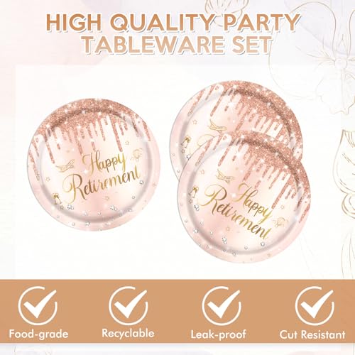 40PCS Retirement Decorations For Women Rose Gold Retirement Party Decorations Supplies Tableware Plates and Napkins for Women Going Away Party Disposable Dinnerware Kit,20 Guests - Image 3