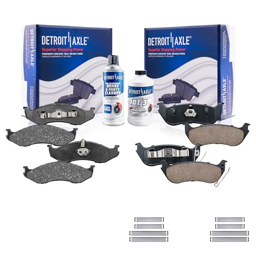 Image of Detroit Axle - Brake Pads for 03-06 Jeep Wrangler TJ, Front and Rear Brake Pads w /Hardware 2003 2004 2005 2006 Replacement