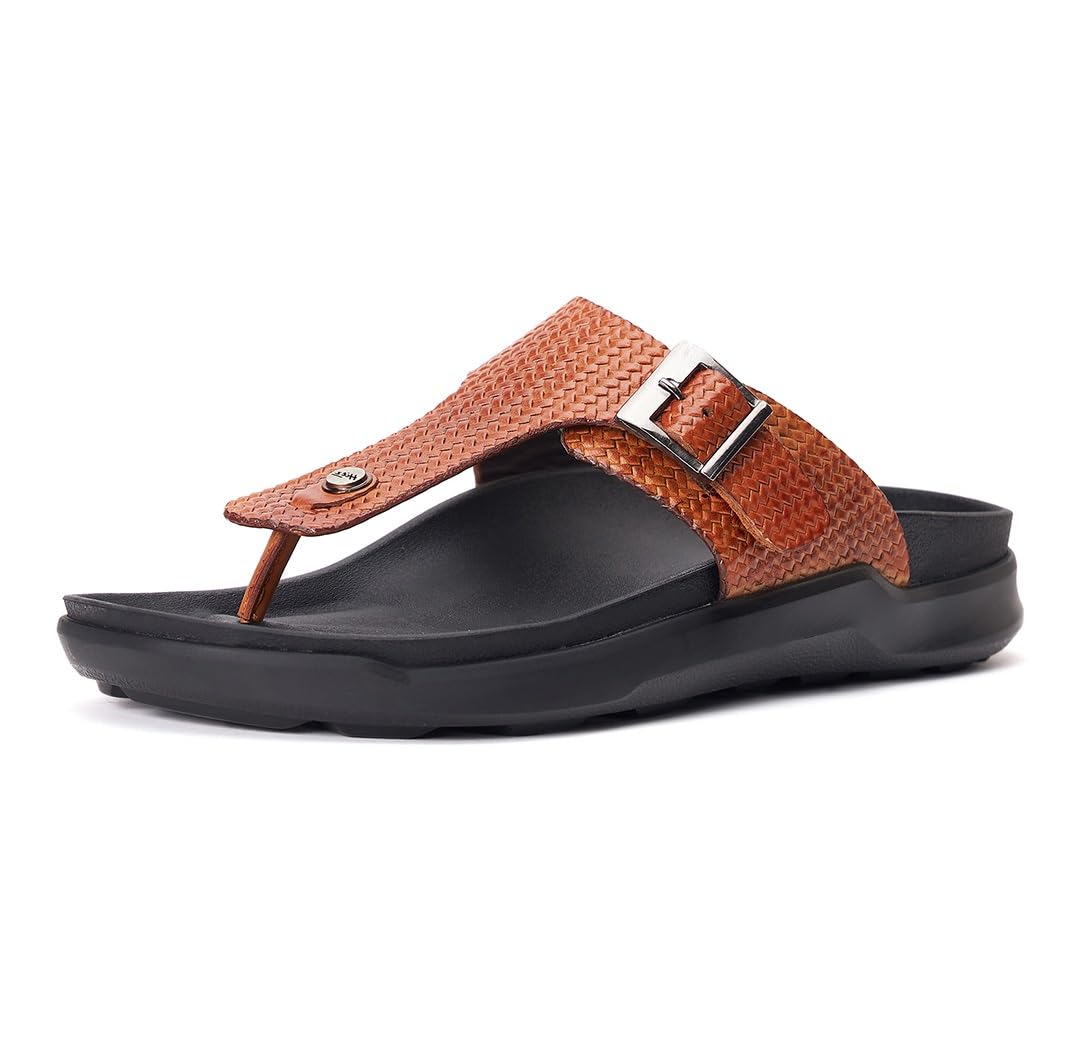HITZ Mens Tan Leather Open Toe Slippers - 7 (B0CJ9JLXFK) Amazon Price History, Amazon Price Tracker