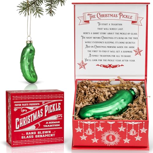 German Christmas Pickle Ornament Tradition Decor - Green Glass Tree