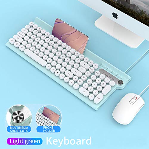 MQSUZA-Wired-Computer-Keyboard-with-Phone-Holder-Office-Keyboard-Cute-Design-for-Windows-PCLaptopDesktop-White-Cyan
