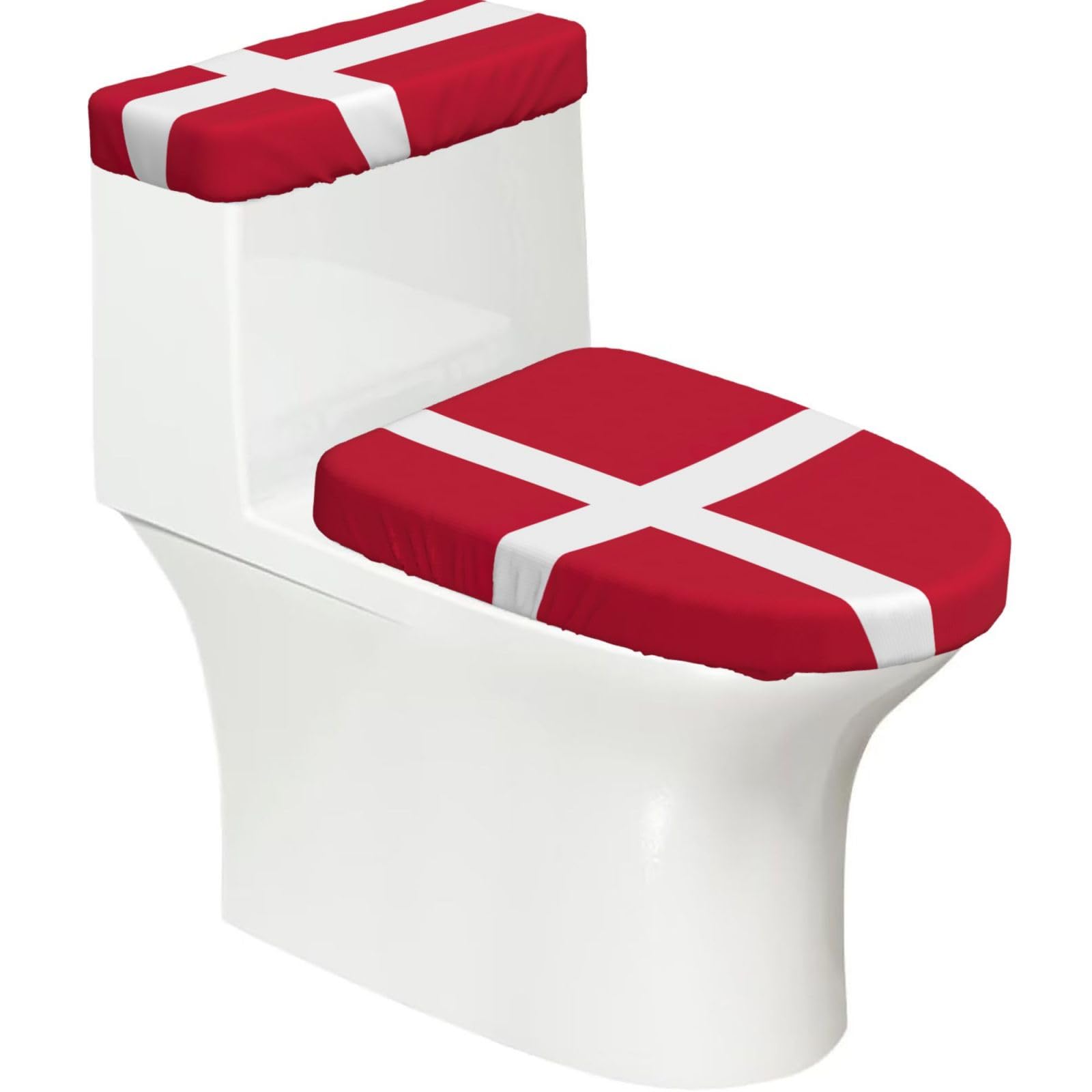 Danish Flag Print Bathroom Decor Toilet Lid Cover And Tank Covers, Restroom Accessories Fits Most Round