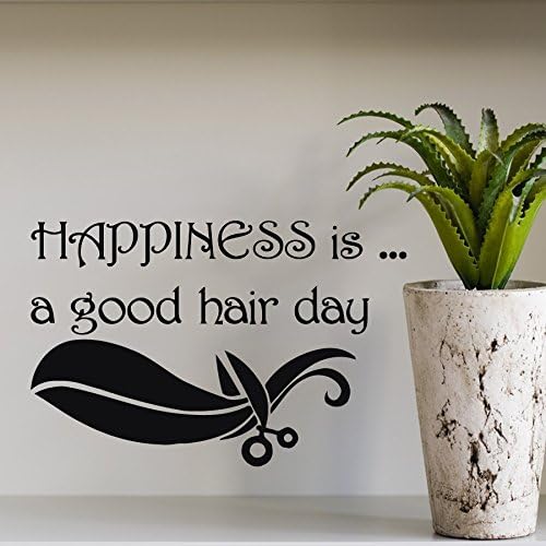 Wall Decal Quote Happiness is A Good Hair Day Hairdressing Salon Scissors Decal Home Vinyl Sticker Art