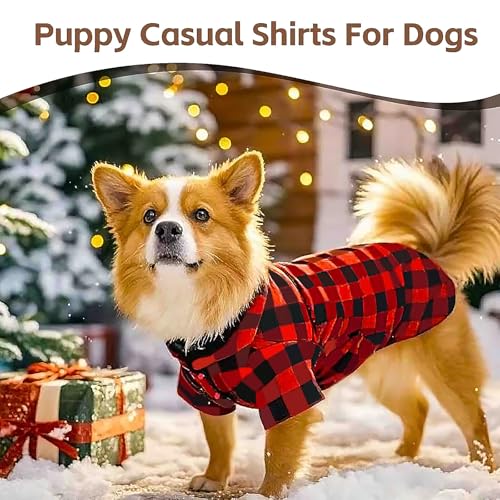 Hundeshirt Kariertes Hunde Outfit Niedliche Hundekleidung Hunde Shirts für Kleine Mittel Große Hundes Katzen Haustier Kariertes Hemd Kostüm Halloween Weihnachten L