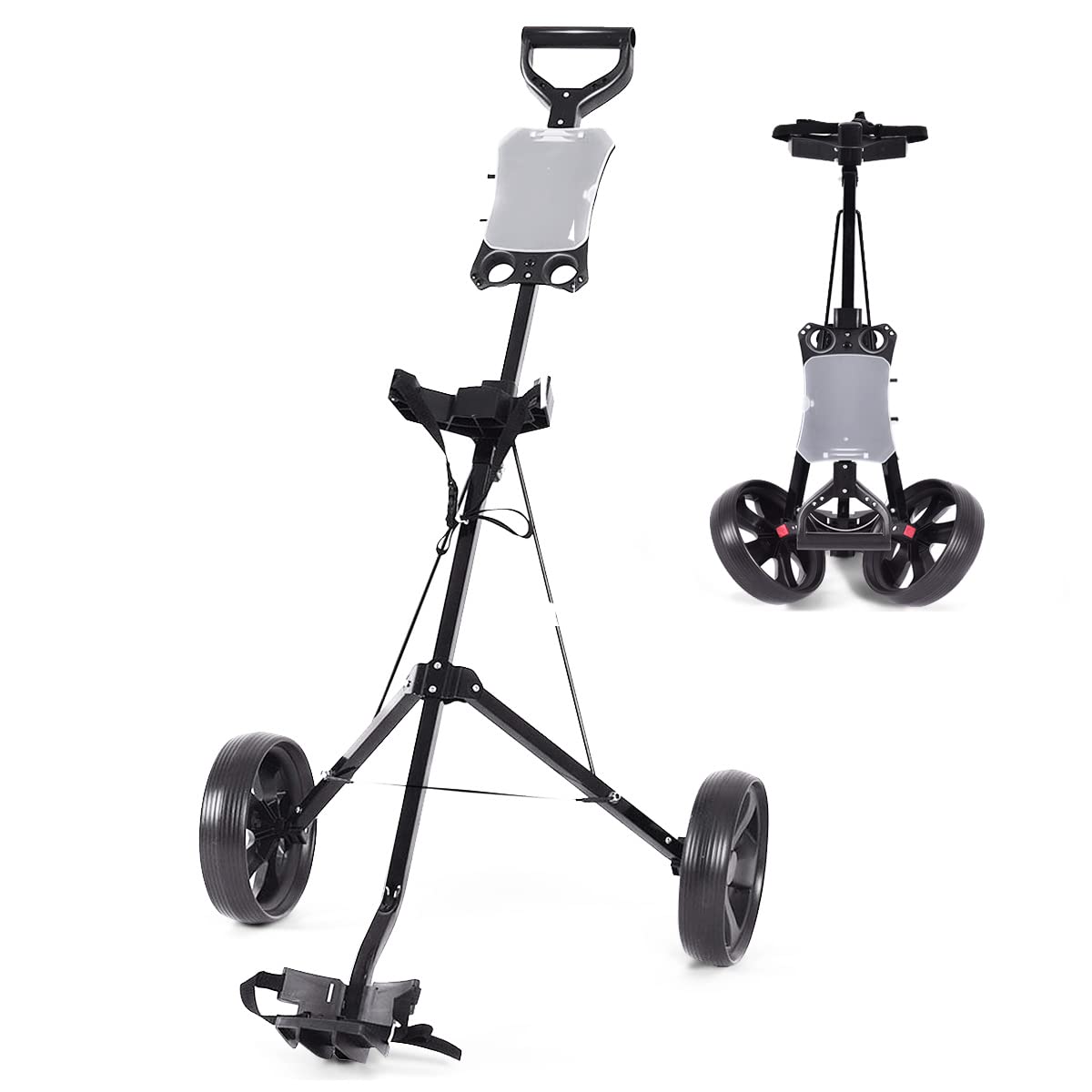 GYMAX Chariot de Golf à 2 Roues, Voiturette Golf Pliable avec Tableau de Score, Chariot de Golf Manuel avec Cadre en Acier Stable et Robuste, 97,5 x 68 x 111 cm