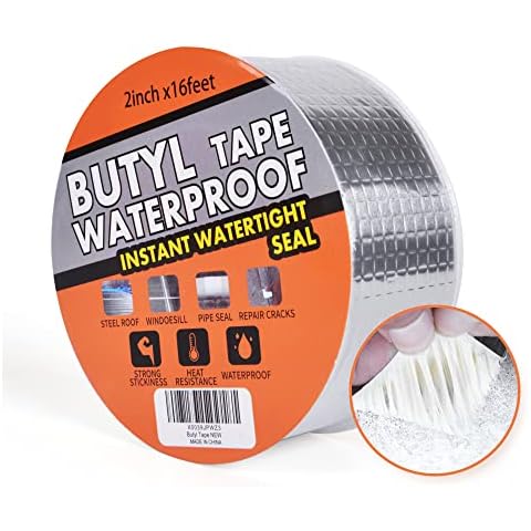 TAPEBEAR Butyl Tape Waterproof Sealing Tape Aluminum Foil Tape, for RV Repair, Window, Silicone, Glass & EDPM Roof Leak Patching, Boat and Pipe Sealing, Silver, 2inch x16feet Cover