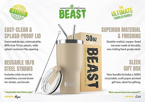 Image of BEAST 30oz Sand Tumbler - Stainless Steel Vacuum Insulated Coffee Ice Cup Double Wall Travel Flask