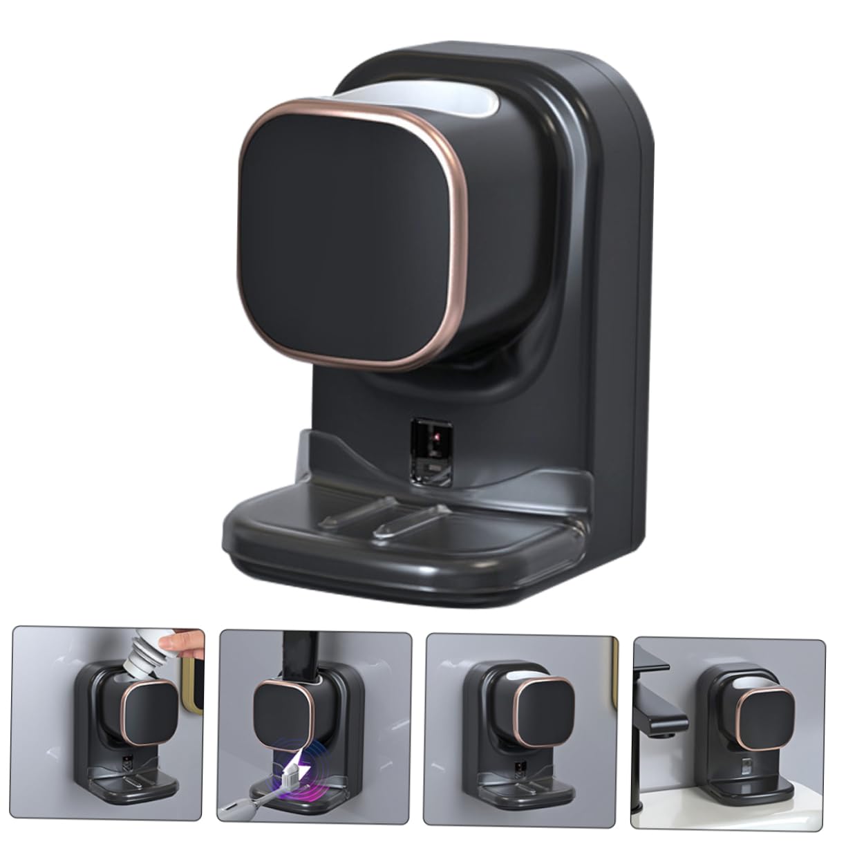 Dispenser Dentifricio Automatico Cavo USB Incluso da Parete Sensore in Plastica Nera Resistente, Facile da Installare senza Fori, per Bagno e Crema Mani