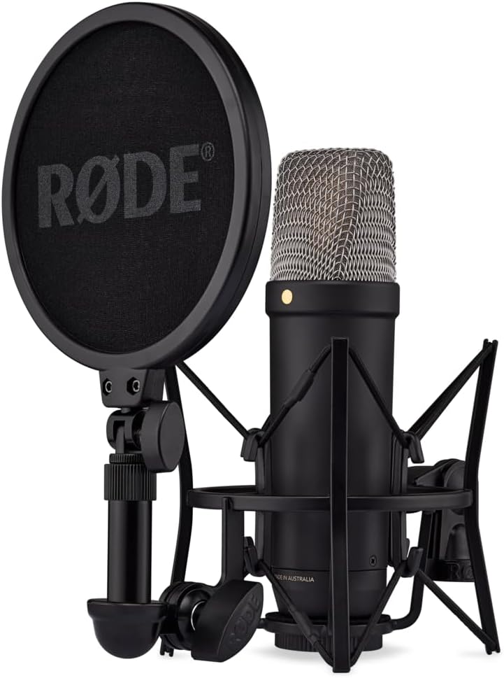 RØDE NT1 5th Gen Large-Diaphragm Studio Condenser Microphone - XLR & USB Outputs - Shock Mount & Pop Filter Included - Music Production, Vocal Recording, Podcasting - Black - Professional Audio