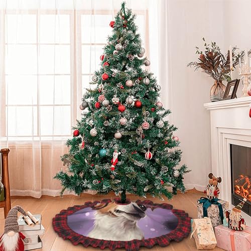 Jupe de sapin de Noël chien violet pour cacher le pied du sapin proprement