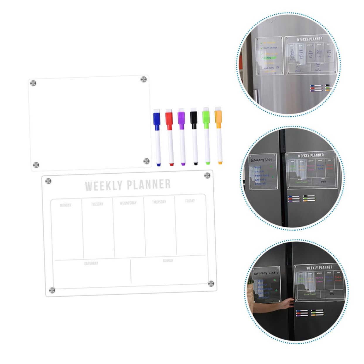 TEHAUX Magnetischer Wochenplaner für Kühlschrank Abwischbares Whiteboard aus Acryl Kalender-whiteboard mit Transparenter Oberfläche für Effiziente Organisation