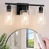 Battery Operated Wall Sconce, 3-Light Black Wireless Rechargeable Vanity Light Fixture with Remote & Bulbs, Dimmable Modern Indoor Non-Hardwired Wall Mounted Lamp for Bedroom, Living Room, Bathroom