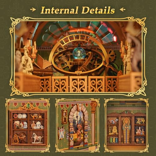 Image of Tonecheer DIY Book Nook Kit for Adults, 3D Wooden Puzzle Bookend Miniature House Kit, Booknook Bookshelf Insert Decor with Dust Cover and LED Lights Gifts (Spacetime Museum)