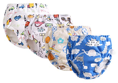 Cloudkids Lot de 4 Culottes d'apprentissage Lavables Bébé,Couches Culottes d'entraînement en Coton Anti-Fuite Bébé Fille Garçon (3-4 Ans, Bleu)