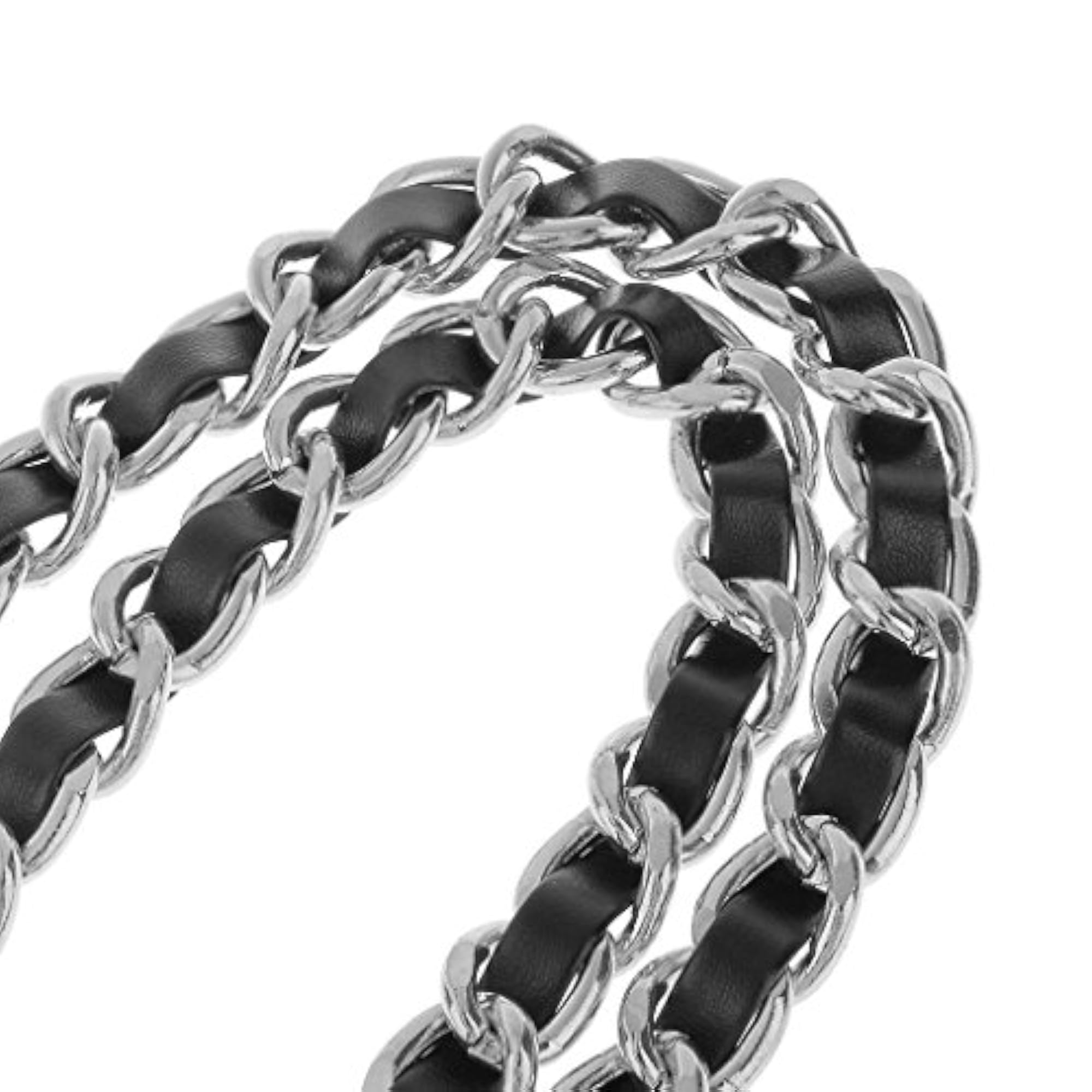 Black Metal & Leather Bag Chain, Stylish Accessory