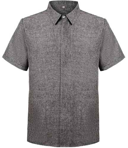 PADOLA Hombre Camisetas Lino de Botones Suelta Manga Corta Color Sólido Camisa de Verano Regular Fit Respirable(XL,Matcha)