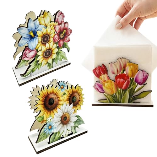 Servilletero de madera con forma de flor de 3 piezas, para restaurantes, cocinas, , baños, armarios, comedor, sala de estar