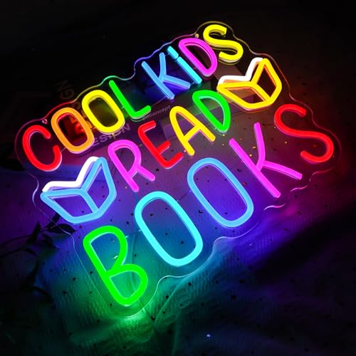 Image of Cool Kids Read Books Neon Sign for Wall Decor, Reading Led Signs for Library, USB Dimmable Neon Lights for Classroom Reading Corner Bedroom Study Room Home Book Club Motivational Wall Art