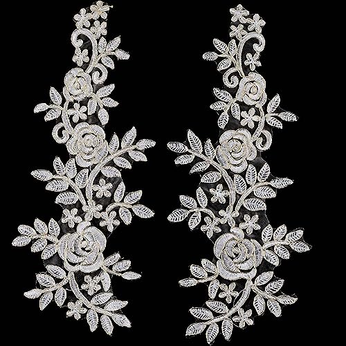 GORGECRAFT 4 Pieza de Apliques Bordados de Encaje Parche Bordado de Flores Borde Metálico Dorado Tela de Encaje Floral Apliques para Coser para Manualidades Costura Vestido de Boda Ropa Mochilas