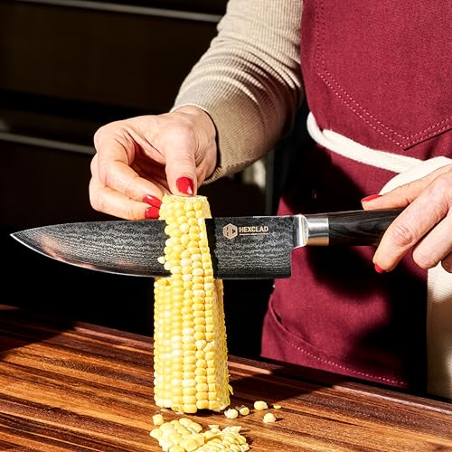 Image of HexClad 6-Piece Espresso Damascus Knife Set, 67-Layer Japanese Damascus Stainless Steel Blades, 60 HRC, Made with the 3-Step Honbazuke Method, Pakkawood Handles, 12-Degree Edge