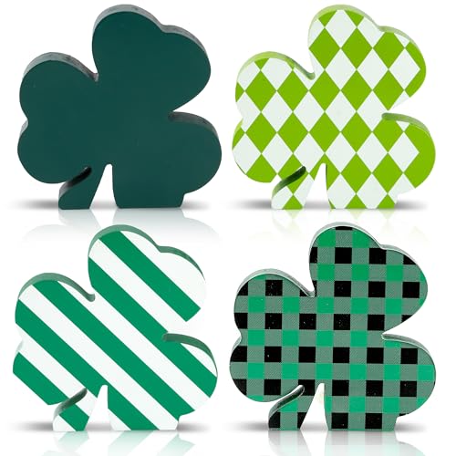 Sggvecsy 4 Pieces St Patricks Day Decorations Wooden Sign Tiered Tray Decor with Shamrock Clover Irish Lucky Sign Table Centerpiece Farmhouse Rustic Decoration for Table Home Fireplace Indoor Decor