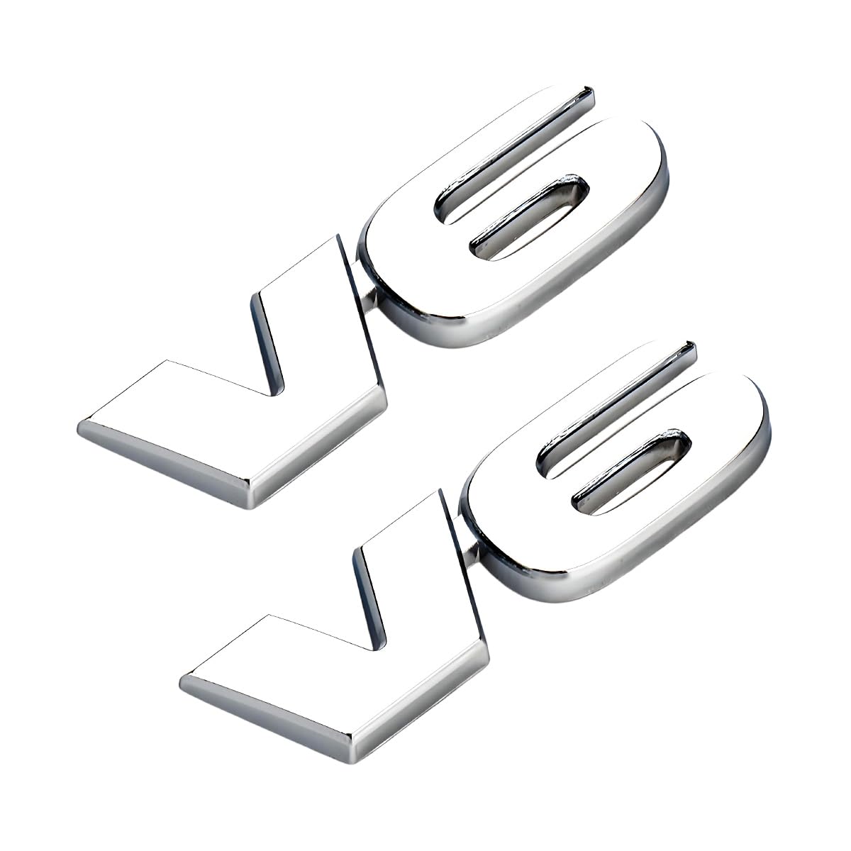 2 PCS V6 Metal Emblem, 3D V6 Nameplate Logo Badge Sticker Car Bumper Decal, Self-Adhesive Metal Emblem Sticker Exterior Decor for Vehicle Trunk Tailgate Side Fender (Silver)