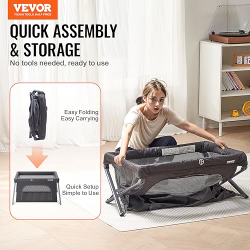 Image of VEVOR Baby Travel Crib and Play Yard, Folding Baby Playpen with Zipper Gate & Soft Mattress, Portable Toddler Crib with Breathable Mesh, Travel Bag, Indoor /Outdoor Kids Activity Center for 0-36 Months