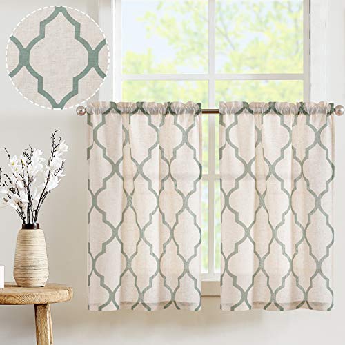 jinchan Beige Linen Kitchen Curtains 45 Inches Farmhouse Cafe Curtains Light Filtering Flax Country Rustic Bathroom RV 2 Panels Crude