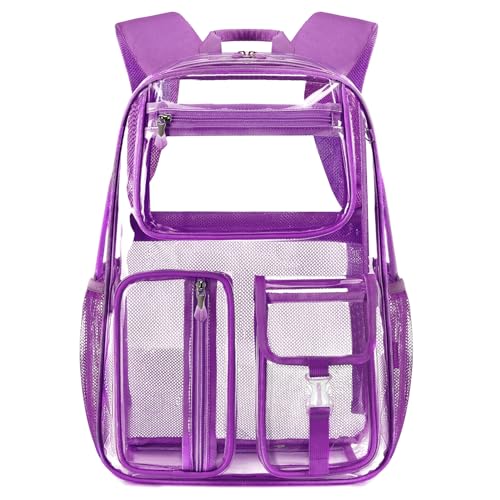 Cusangel Clear Backpack for Stadium Events 16 inch TPU See Through Backpack Sports approved Heavy Duty Large Capacity for School Girls group activities work warehouse(Purple)