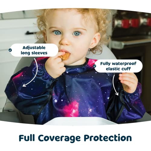 Image of Tiny Twinkle Long Sleeve Bib for Babies & Toddlers | Waterproof Smock Bib for Eating | Machine Washable & Mess-Proof Feeding Essentials | Newborn Shower Gift (Floral Blue, 6-24M)