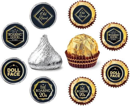 160 PCS Roaring 20s Round Candy Sticker - Gatsby 1920s Vintage Jazz Flapper Party Wedding or Birthday Party Favors Sticker Labels Fit Chocolate Candy