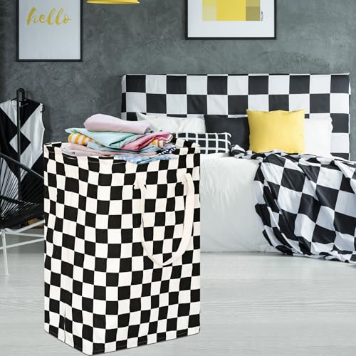 Image of MAIZMZ Checkered Laundry Basket Foldable Kids Hamper Storage Bins Women Waterproof Organizer Toy Box Large Canvas for Home /Dorm /Kitchen /Pet /Office /Closet /Shelf /Living Room Decor Baskets