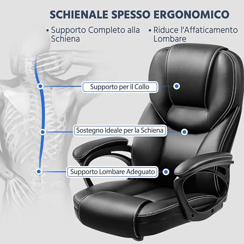 Chaise de bureau présidentiel ergonomique en simili cuir noir réglable Yaheetech - 8