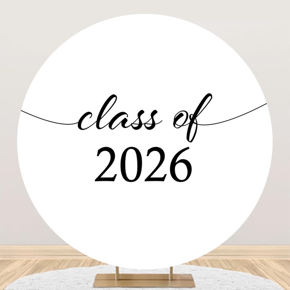 Laeacco 6.5x6.5ft Class of 2026 Grad Party Photo Round Backdrop Cover Congrats Class of 2026 Graduation White Circle Background 2026 College Graduates