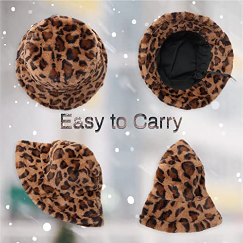 Image of Bucket Hat Women Furry Fuzzy Bucket Hats for Ladies, Winter Warm Fluffy Plush Faux Fur Hat for Women