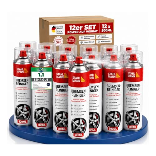 STAHLMANN® Bremsenreiniger 12x500 ml – Hochwirksames Bremsenreiniger Spray für Werkstatt & Auto | Entfernt Öl, Fett & Schmutz rückstandsfrei | Profiqualität für Bremsen, Kupplung & Motor (12x 500ml)