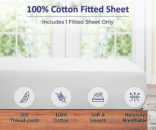 Image of ROYALE LINENS 300 Thread Count 100% Long Staple Combed Cotton Fitted Sheet California King - Super Soft Deep Pocket Bottom Sheet - Fitted Sheets Only - Elastic Sheets (Cal King, White)