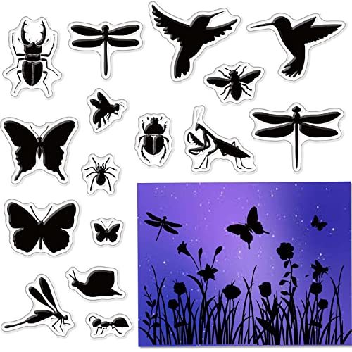 CRASPIRE Insectos Sellos Transparentes Mariposa Libélula Colibríes Caracol Sello de Silicona Transparente Sello de Goma para Álbumes de Recortes Cumpleaños Álbum de Fotos Tarjeta de Acción de Gracias