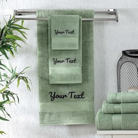 ViaDante Home Concept Personalized Towels - Customized Turkish Cotton Towel Set, Monogrammed Towels with Initials, Name & Embroidery, Idea (Green, 6 Piece Towel Set) Cover