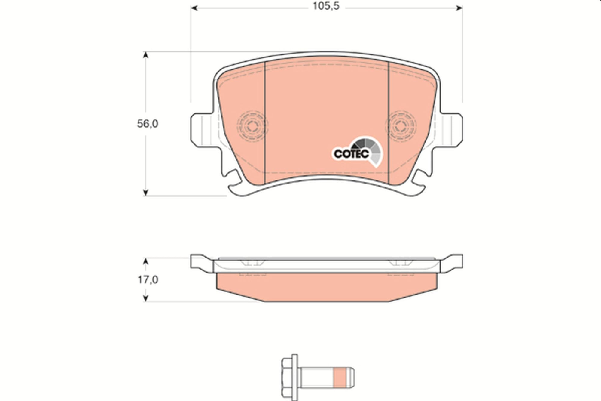 Image secondaire de TRW GDB1622 Kit De Plaquettes De Frein Frein à Disque COTEC pour Volkswagen Golf VI (5K1) 2008-2014 Essieu Arrière et autres véhicules