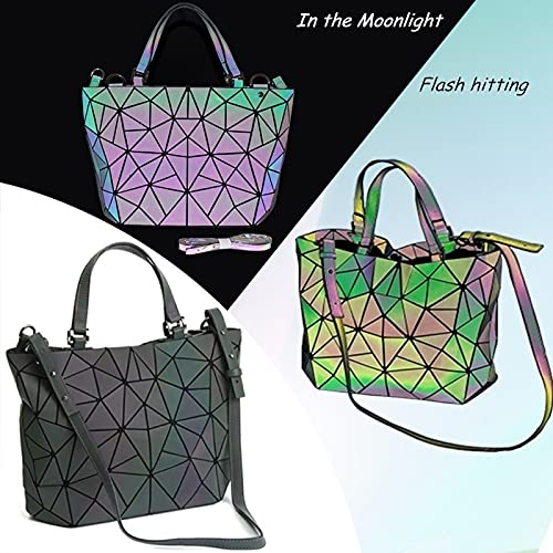 Esovio Irregular Geometric Luminous Shoulder Bag And Handbags For Lady Grid Holographic Reflective Purses Totes Shopping Rucksack #TOP6