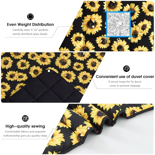 Sunflower Weighted Blanket for Adults 15lbs, 48"x72", Twin Full Size Cooling Heavy Throw Blanket for 120-160lbs, Microfiber Soft Thick Big Blankets Weighted Comforter Gift for Sleeping